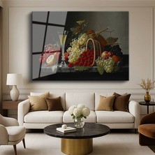 GülsenArt Edward Ladell Şampanya Meyveler Natürmort Resmi Temperli Cam Tablo Duvar Tablosu Dekoratif Tablo