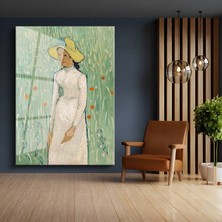 GülsenArt Vincent Van Gogh Sarı Şapkalı Kadın Portresi Temperli Cam Tablo Duvar Tablosu Dekoratif Tablo
