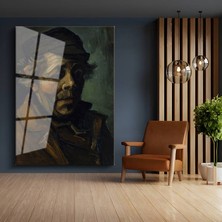 GülsenArt Vincent Van Gogh Şapkalı Otoportre Sanatçı Temperli Cam Tablo Duvar Tablosu Dekoratif Tablo