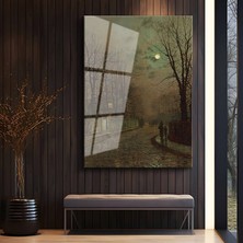 GülsenArt John Atkinson Grimshaw Romantik Mehtaplı Gece Temperli Cam Tablo Duvar Tablosu Dekoratif Tablo