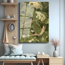 GülsenArt Archibald Thorburn Çiçekli Kuş Doğa Sanatı Temperli Cam Tablo Duvar Tablosu Dekoratif Tablo