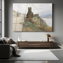 GülsenArt Herbert Menzies Marshall Sahil Köyü Deniz Manzarası Temperli Cam Tablo Duvar Tablosu Dekoratif Tablo