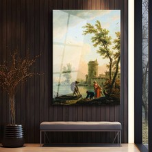 GülsenArt Claude Lorrain Akdeniz Kıyı Manzarası Temperli Cam Tablo Duvar Tablosu Dekoratif Tablo