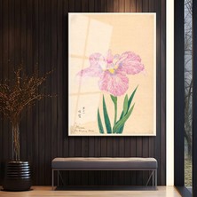 GülsenArt Ohara Koson Pembe Iris Japon Tarzı Temperli Cam Tablo Duvar Tablosu Dekoratif Tablo