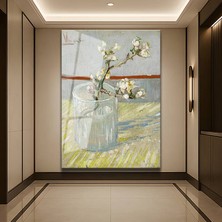 GülsenArt Vincent Van Gogh Bardak Badem Çiçeği Dalı Temperli Cam Tablo Duvar Tablosu Dekoratif Tablo