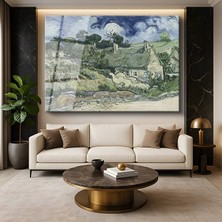 GülsenArt Vincent Van Gogh Auvers Evler Köy Yaşamı Resmi Temperli Cam Tablo Duvar Tablosu Dekoratif Tablo