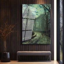 GülsenArt John Atkinson Grimshaw Sisli Akşam Atmosferi Temperli Cam Tablo Duvar Tablosu Dekoratif Tablo