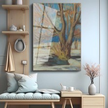 GülsenArt Wolf Kahn Kış Ağacı Kar Manzarası Temperli Cam Tablo Duvar Tablosu Dekoratif Tablo