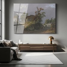GülsenArt Caspar Wolf Dağ Köyü Kırsal Manzarası Temperli Cam Tablo Duvar Tablosu Dekoratif Tablo