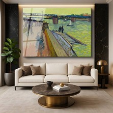 GülsenArt Vincent Van Gogh Trinquetaille Köprüsü Mimari Su Resmi Temperli Cam Tablo Duvar Tablosu Dekoratif Tablo