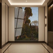 GülsenArt Thomas Cole Italyan Bahçe Manzarası Temperli Cam Tablo Duvar Tablosu Dekoratif Tablo