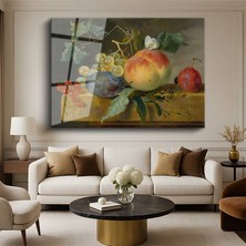GülsenArt Jan Van Huysum Meyve Natürmort Çiçek Resmi Temperli Cam Tablo Duvar Tablosu Dekoratif Tablo