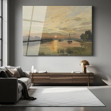 GülsenArt J.m.w. Turner Gün Batımı Nehir Manzarası Temperli Cam Tablo Duvar Tablosu Dekoratif Tablo