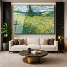 GülsenArt Vincent Van Gogh Servi Ağacı Buğday Tarlası Kırsal Manzara Temperli Cam Tablo Duvar Tablosu Dekoratif Tablo