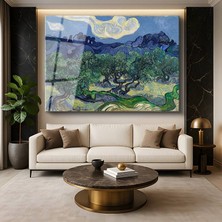 GülsenArt Vincent Van Gogh Zeytin Ağaçları Akdeniz Doğası Temperli Cam Tablo Duvar Tablosu Dekoratif Tablo