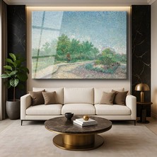 GülsenArt Vincent Van Gogh Ağaçlı Yol Figür Kırsal Manzara Temperli Cam Tablo Duvar Tablosu Dekoratif Tablo