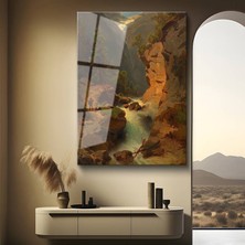 GülsenArt Albert Bierstadt Dağlık Şelale Doğa Manzarası Temperli Cam Tablo Duvar Tablosu Dekoratif Tablo