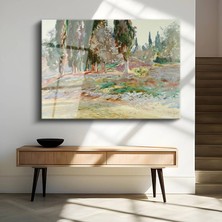 GülsenArt John Singer Sargent Selvi Ağaçları Akdeniz Manzarası Temperli Cam Tablo Duvar Tablosu Dekoratif Tablo