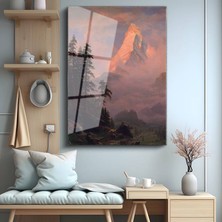 GülsenArt Thomas Moran Gün Batımı Dağ Manzarası Temperli Cam Tablo Duvar Tablosu Dekoratif Tablo