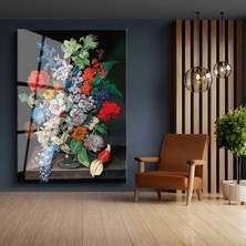 GülsenArt Jan Frans Van Dael Renkli Çiçek Buketi Sanatı Temperli Cam Tablo Duvar Tablosu Dekoratif Tablo