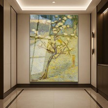 GülsenArt Vincent Van Gogh Çiçek Açan Armut Ağacı Temperli Cam Tablo Duvar Tablosu Dekoratif Tablo