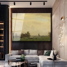 GülsenArt Willem Roelofs Hollanda Kırsal Peyzaj Manzarası Temperli Cam Tablo Duvar Tablosu Dekoratif Tablo