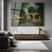 GülsenArt Claude Monet Nehir Üzerinde Köprü Resmi Temperli Cam Tablo Duvar Tablosu Dekoratif Tablo