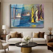 GülsenArt Raoul Dufy Yelkenliler Limanı Deniz Resmi Temperli Cam Tablo Duvar Tablosu Dekoratif Tablo