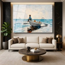 GülsenArt Winslow Homer Denizde Balıkçı Su Sporları Resmi Temperli Cam Tablo Duvar Tablosu Dekoratif Tablo