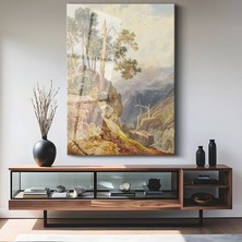 GülsenArt J.m.w. Turner Dağ Vadisi Panorama Manzarası Temperli Cam Tablo Duvar Tablosu Dekoratif Tablo