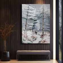 GülsenArt Ivan Shishkin Kış Ormanı Kar Yolculuğu Temperli Cam Tablo Duvar Tablosu Dekoratif Tablo