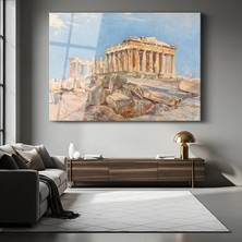 GülsenArt Edward Dodwell Parthenon Tapınağı Antik Resmi Temperli Cam Tablo Duvar Tablosu Dekoratif Tablo