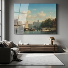 GülsenArt Johannes Vermeer Hollanda Kanalı Su Resmi Temperli Cam Tablo Duvar Tablosu Dekoratif Tablo