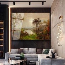 GülsenArt Thomas Cole Pastoral Vadi Doğa Manzarası Temperli Cam Tablo Duvar Tablosu Dekoratif Tablo