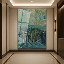 GülsenArt Vincent Van Gogh Hapishane Avlusu Manzara Temperli Cam Tablo Duvar Tablosu Dekoratif Tablo
