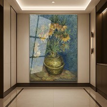 GülsenArt Vincent Van Gogh Vazo Ters Lale Çiçekleri Temperli Cam Tablo Duvar Tablosu Dekoratif Tablo
