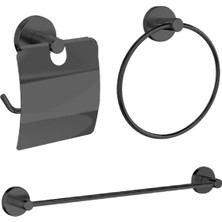 Ahlez Dolce Siyah Kapaklı Kağıtlık , Uzun Havluluk, Yuvarlak Havluluk Banyo Seti