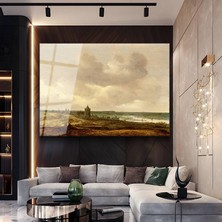 GülsenArt Jan Van Goyen Nehir Kıyısı Kilise Resmi Temperli Cam Tablo Duvar Tablosu Dekoratif Tablo