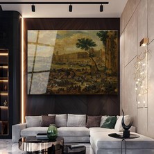 GülsenArt David Teniers Saray Önü Kalabalık Manzara Temperli Cam Tablo Duvar Tablosu Dekoratif Tablo