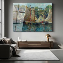 GülsenArt Henry Bacon Yelkenliler Liman Deniz Manzarası Temperli Cam Tablo Duvar Tablosu Dekoratif Tablo