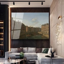 GülsenArt Jan Van Der Heyden Amsterdam Kanalı Su Resmi Temperli Cam Tablo Duvar Tablosu Dekoratif Tablo
