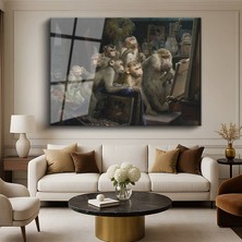 GülsenArt Gabriel Von Max Maymun Eleştirmenler Komik Hayvan Resmi Temperli Cam Tablo Duvar Tablosu Dekoratif Tablo