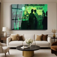 GülsenArt Edward Hopper Yeşil Bar Gece Hayatı Resmi Temperli Cam Tablo Duvar Tablosu Dekoratif Tablo