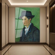 GülsenArt Vincent Van Gogh Şapkalı Armand Roulin Portresi Temperli Cam Tablo Duvar Tablosu Dekoratif Tablo