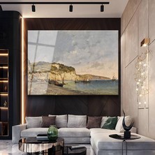GülsenArt Eugène Boudin Normandiya Sahili Deniz Manzarası Temperli Cam Tablo Duvar Tablosu Dekoratif Tablo