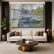 GülsenArt Vincent Van Gogh Seine Nehri Balıkçı Tekneleri Su Resmi Temperli Cam Tablo Duvar Tablosu Dekoratif Tablo