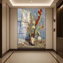 GülsenArt Vincent Van Gogh Vazo Glayöl Çiçekleri Temperli Cam Tablo Duvar Tablosu Dekoratif Tablo