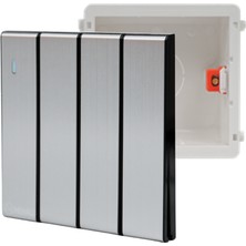 MERALLI INOX 4'lü vavien anahtar, hakiki fırçalanmış paslanmaz çelik, çerçevesiz 86×86 Düz kasa dahil