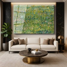 GülsenArt Vincent Van Gogh Çiçekli Çayır Doğa Manzarası Temperli Cam Tablo Duvar Tablosu Dekoratif Tablo