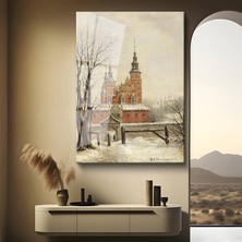 GülsenArt H.f. Koekkoek Kış Kilisesi 1863 Tarihi Temperli Cam Tablo Duvar Tablosu Dekoratif Tablo